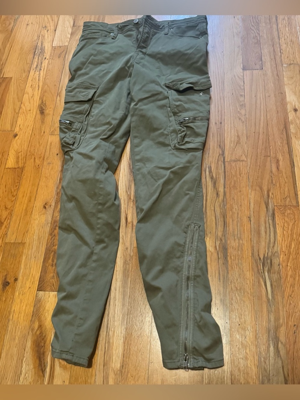 Good American Twill Skinny Cargo Olive Sz 4/27 NWOT Gold Ankle Zip - Picture 5 of 13
